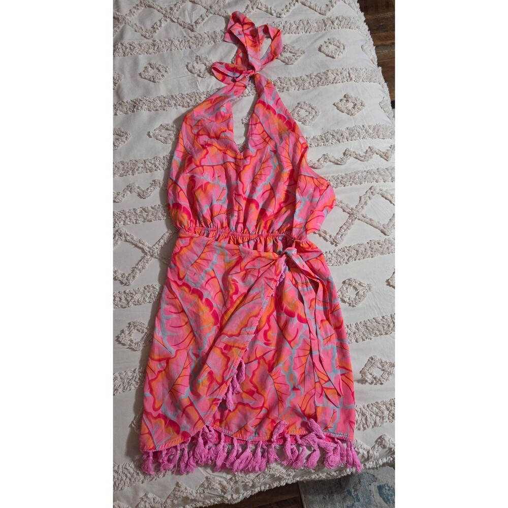 Pink Lily Floral Tassel Wrap Mini Dress